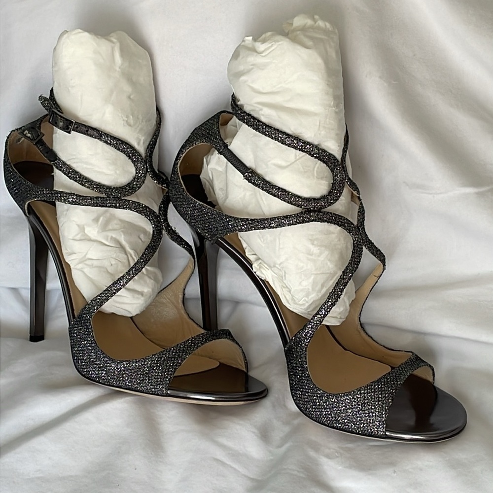 Authentic Jimmy Choo heel sandals. Dark gray  glittery silver size 41